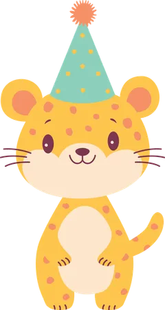 Leopardo con sombrero de cumpleaños  Ilustración