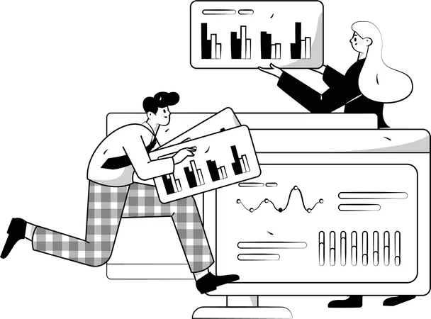 L'équipe analyse la présentation de l'entreprise  Illustration