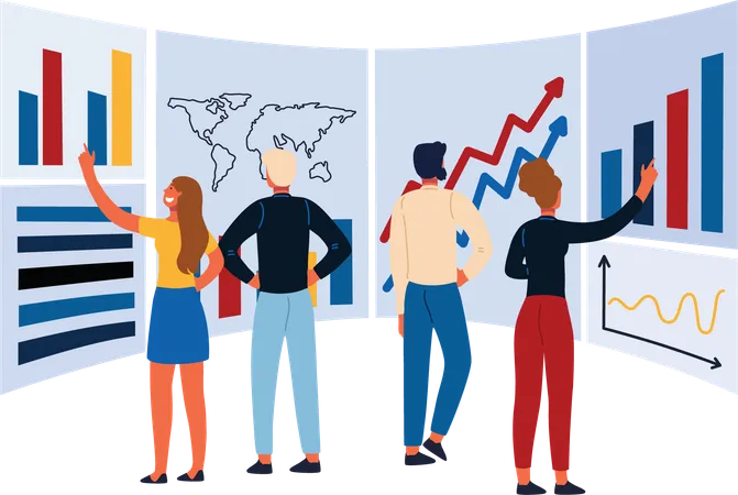 L'équipe commerciale analyse les données commerciales  Illustration