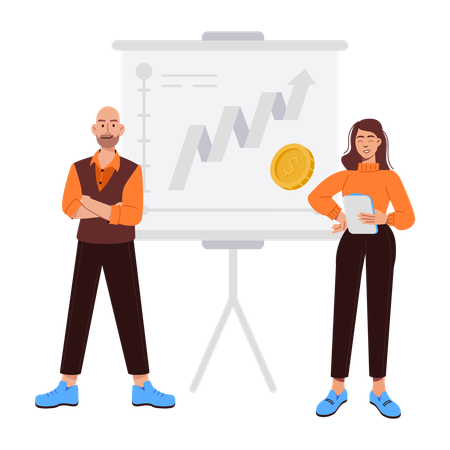 L'équipe discute de la présentation financière  Illustration