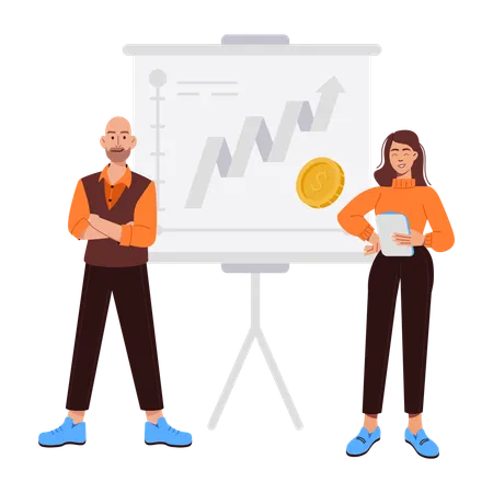 L'équipe discute de la présentation financière  Illustration