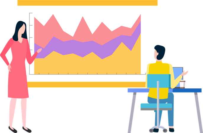 L'équipe discute du rapport financier présenté par l'employé  Illustration