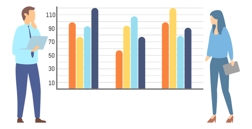 L'équipe fait une présentation d'un rapport statistique  Illustration