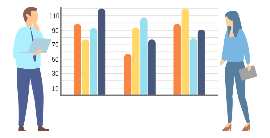 L'équipe fait une présentation d'un rapport statistique  Illustration