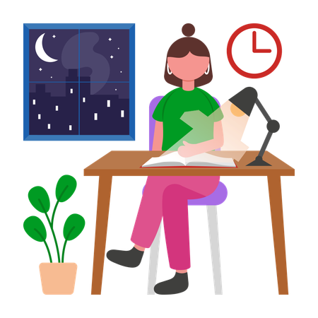 Lernen bis spät in die Nacht  Illustration
