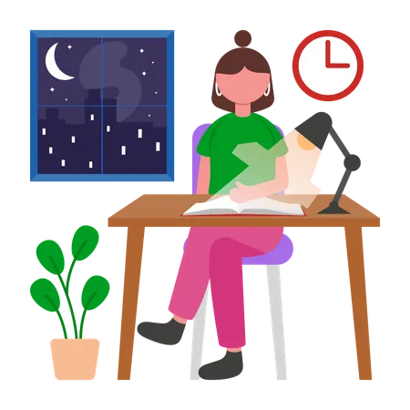 Lernen bis spät in die Nacht  Illustration