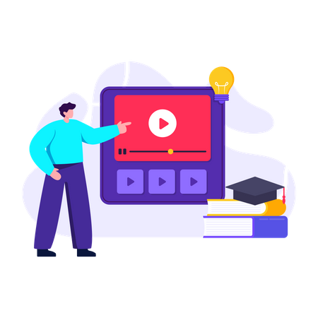 Lernen der Schüler durch Online-Lehrvideos  Illustration