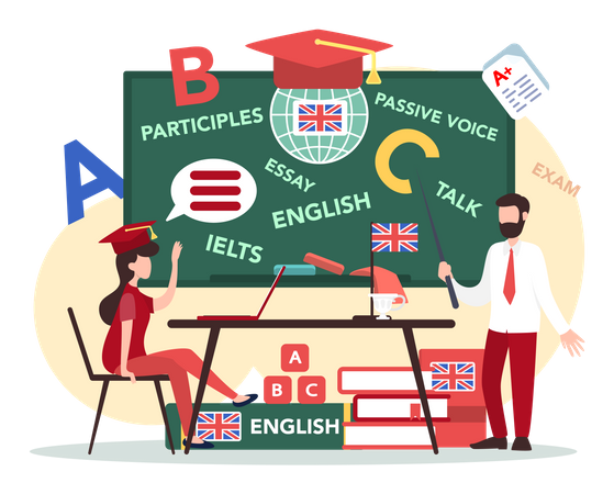 Lernen Sie die englische Sprache online  Illustration