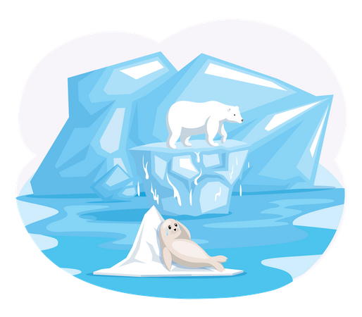 Les animaux polaires souffrent à cause de la fonte des glaces  Illustration