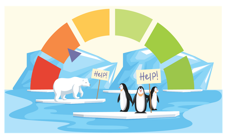 Les animaux polaires souffrent de la fonte des glaces  Illustration