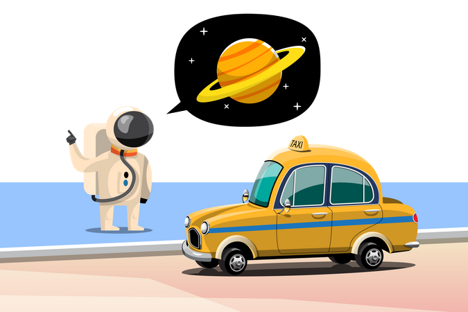 Les astronautes appellent des taxis pour un voyage vers Saturne  Illustration