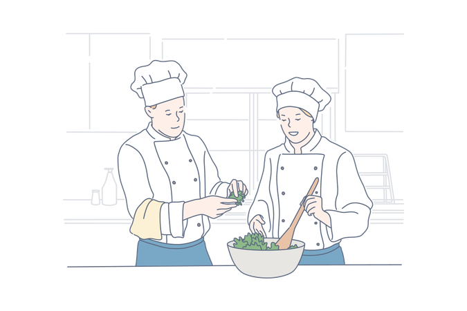 Les chefs préparent la nourriture  Illustration