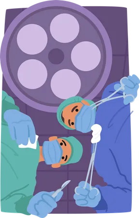 Les personnages de chirurgiens effectuent des incisions précises  Illustration