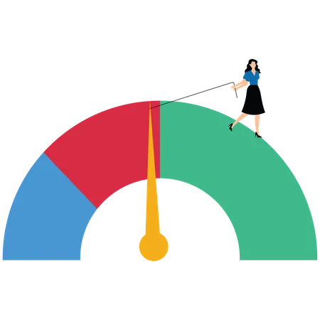 Les efforts d'une femme d'affaires pour faire passer le compteur de performance énergétique à l'échelle verte  Illustration