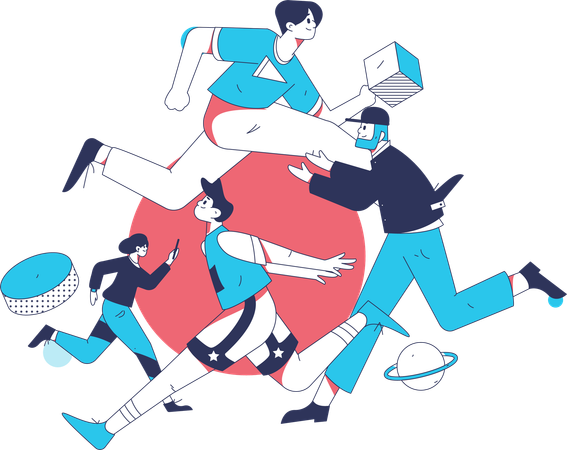 Les employés courent vite pour se rendre au bureau  Illustration