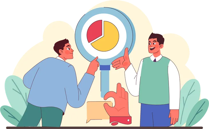 Les employés discutent du diagramme circulaire de l'entreprise  Illustration