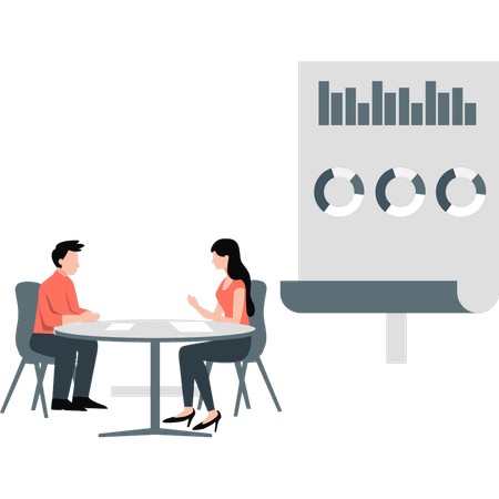 Les employés discutent du rapport de présentation  Illustration