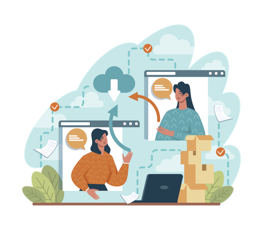 Les employés échangent des données  Illustration