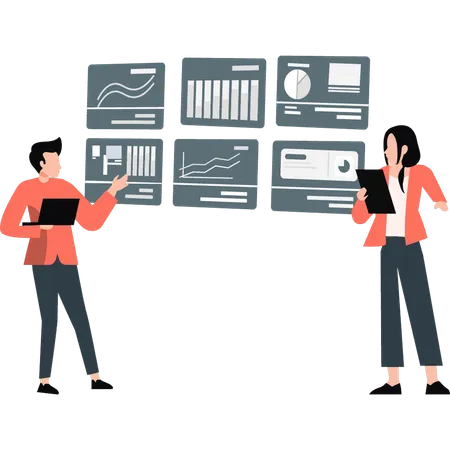 Les employés présentent des données commerciales  Illustration