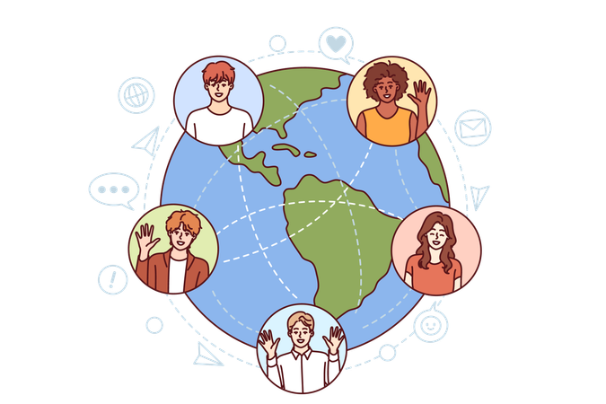 Les employés sont connectés à la communication mondiale  Illustration