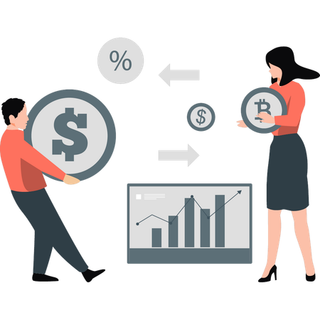 Les employés travaillent sur l'analyse commerciale  Illustration