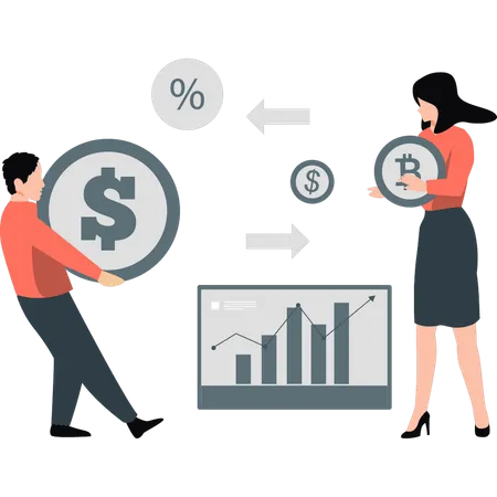 Les employés travaillent sur l'analyse commerciale  Illustration