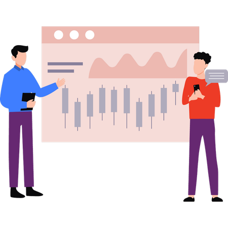 Les employés travaillent sur des statistiques  Illustration