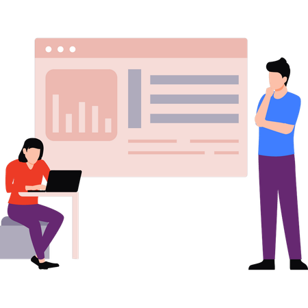 Les employés travaillent sur un graphique  Illustration