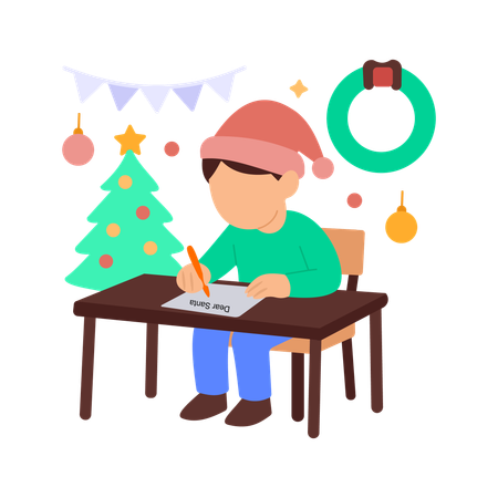 Les enfants écrivent des lettres au Père Noël avec enthousiasme  Illustration