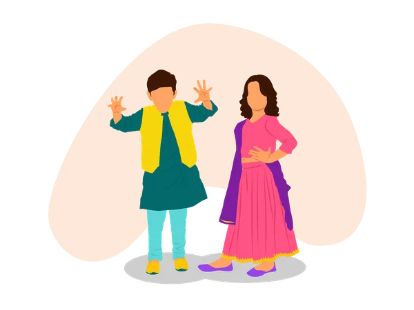 Les enfants indiens célèbrent Deepavali  Illustration