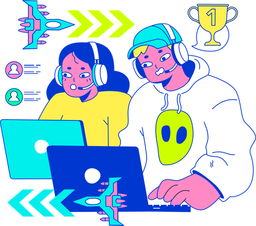 Les enfants jouent à des jeux vidéo  Illustration