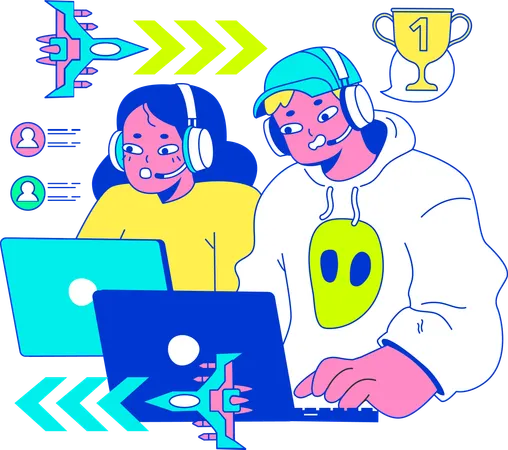 Les enfants jouent à des jeux vidéo  Illustration