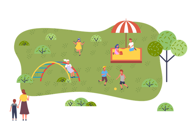 Les enfants jouent dans l'aire de jeux  Illustration
