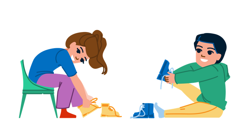 Les enfants portent des chaussures  Illustration