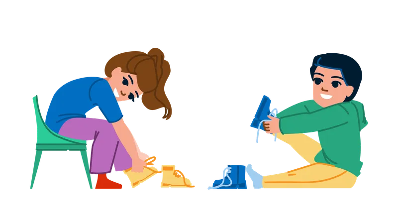 Les enfants portent des chaussures  Illustration