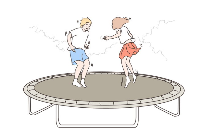 Les enfants sautent sur le trampoline  Illustration