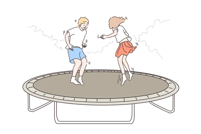 Les enfants sautent sur le trampoline  Illustration