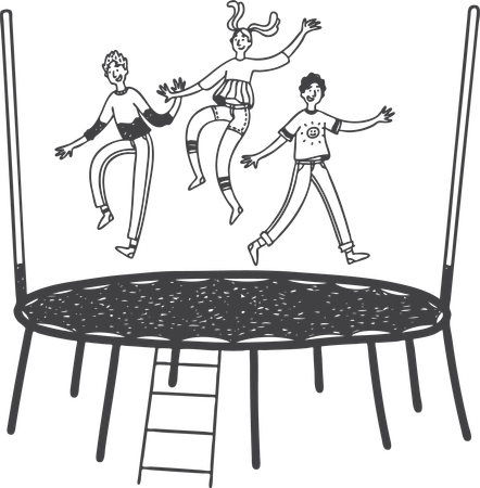 Les enfants sautent sur le trampoline  Illustration