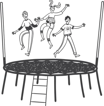 Les enfants sautent sur le trampoline  Illustration