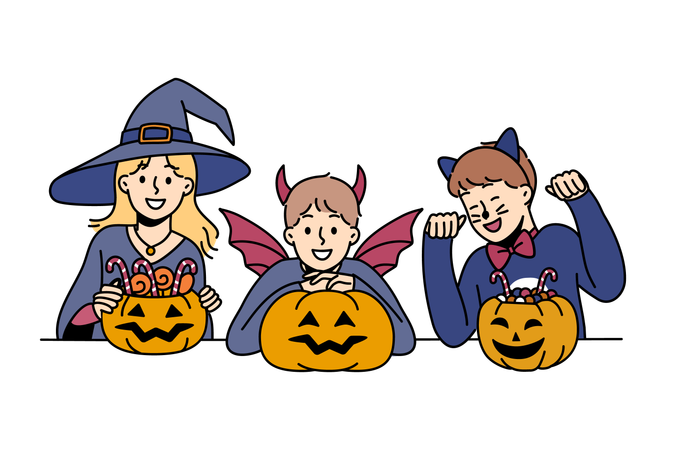 Les enfants se préparent pour la fête d'Halloween  Illustration