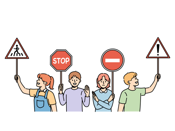 Les enfants sensibilisent aux panneaux de signalisation  Illustration