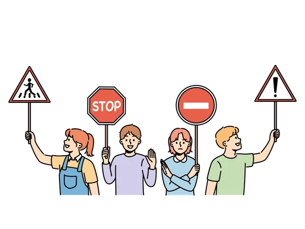 Les enfants sensibilisent aux panneaux de signalisation  Illustration