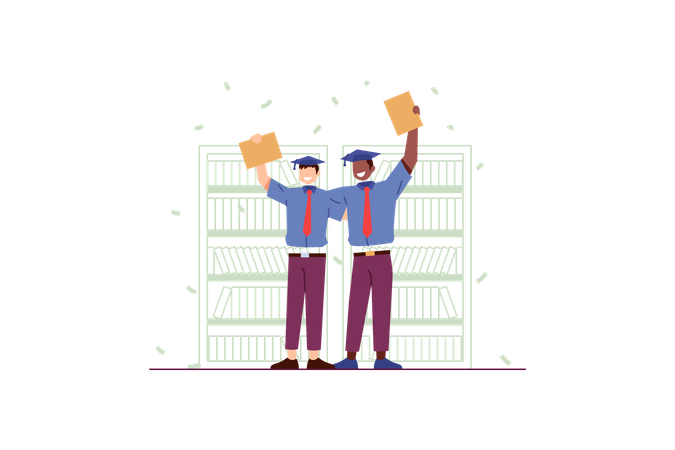 Les étudiants sont heureux d'obtenir leur diplôme universitaire  Illustration
