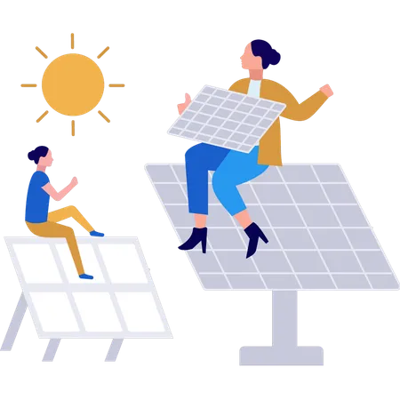 Les filles parlent d'économiser l'énergie solaire  Illustration