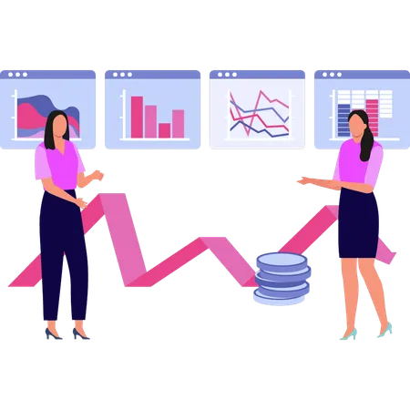 Les filles parlent d'analyse commerciale  Illustration