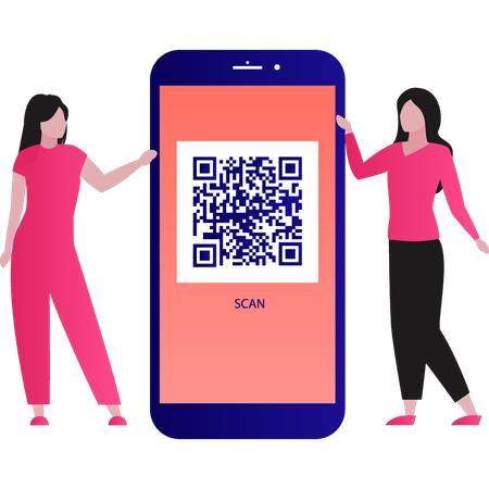 Les filles parlent du code QR sur smartphone  Illustration