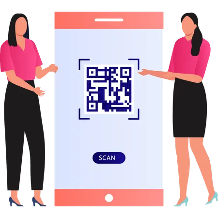 Les filles parlent du scanner de code QR  Illustration