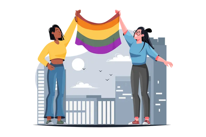 Les filles brandissent le drapeau LGBT parce qu'elles soutiennent cette culture  Illustration