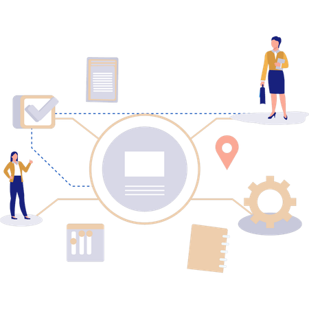 Les filles travaillent dans des environnements professionnels  Illustration