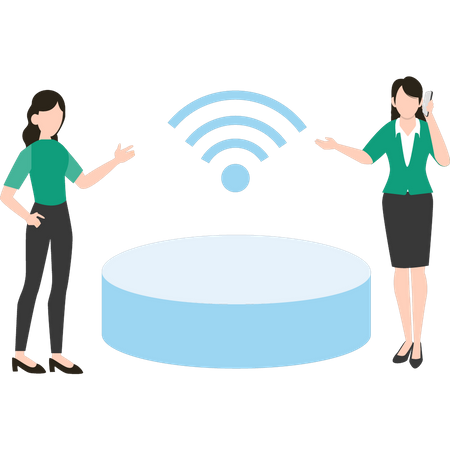Les filles utilisent le wifi  Illustration
